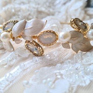 Delicate Jewel, Pearl and Gold Petal Headband